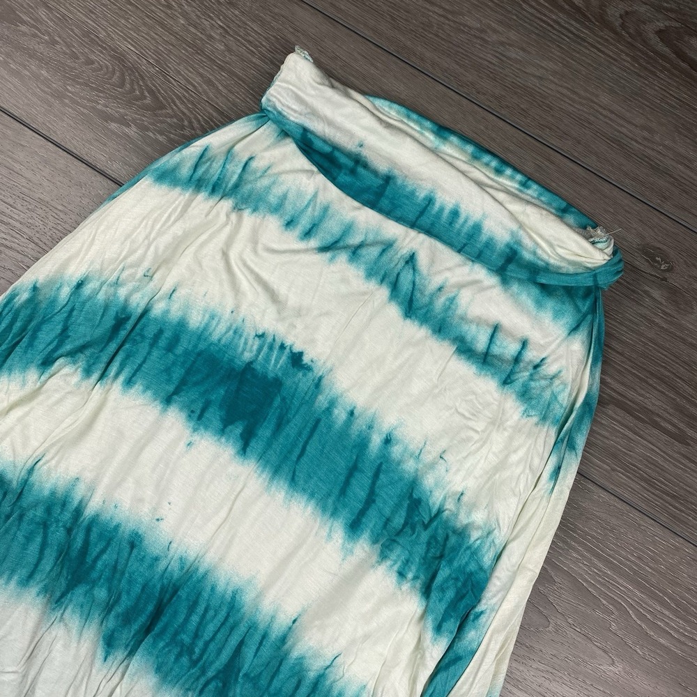 Renee C Women's Rayon Blend‎ Stretchy Maxi Skirt Blue Ivory White Tie Dye Large